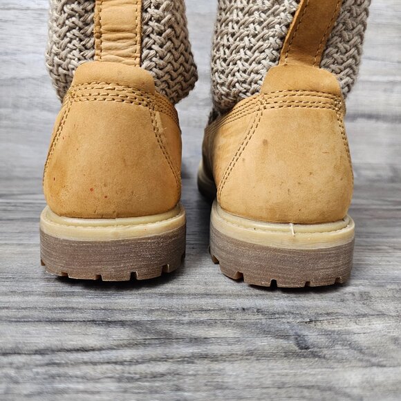TIMBERLAND Women's Open Weave Knit Mesh Nubuck Wheat Crochet Tan Combat Boots - Picture 8 of 12